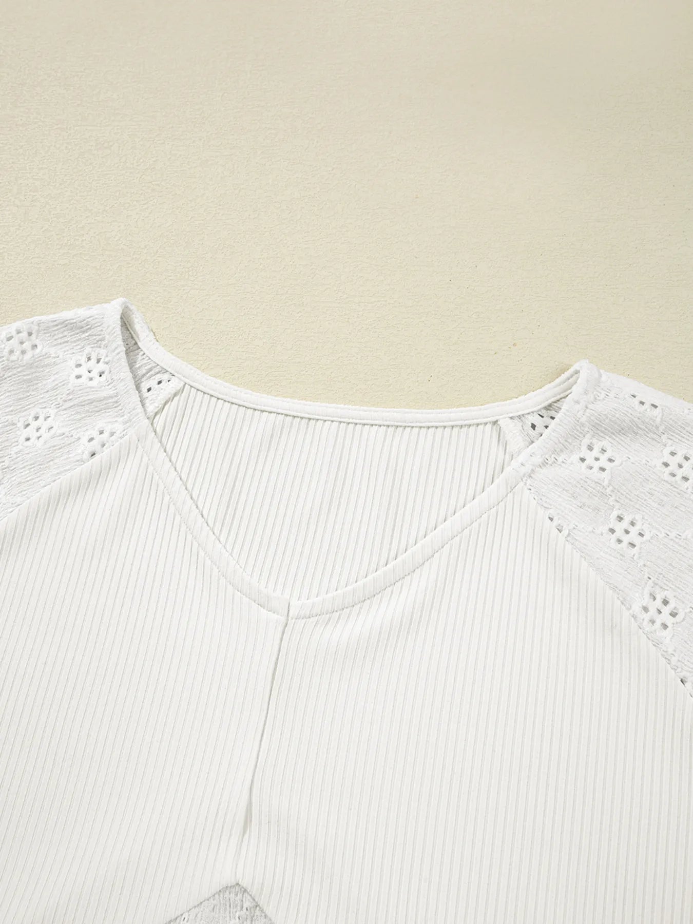 Eyelet Embroidered Loose V Neck Long Sleeve Top OutfitFlow