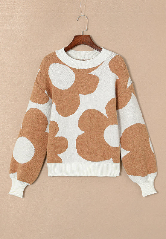 Outfit Flow - Contrast Flower Mock Neck Long Sleeve Sweater