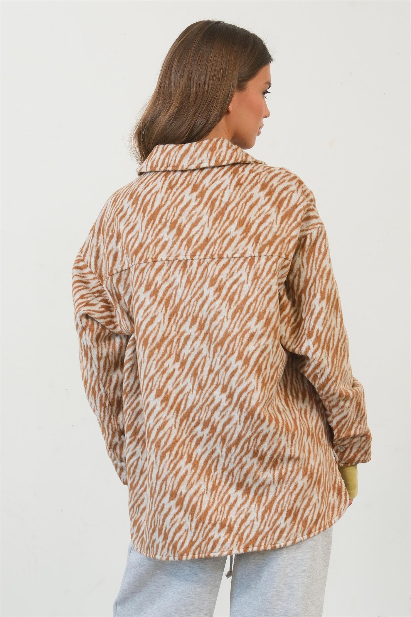 HYFVE Zebra Print Snap Down Long Sleeve Jacket