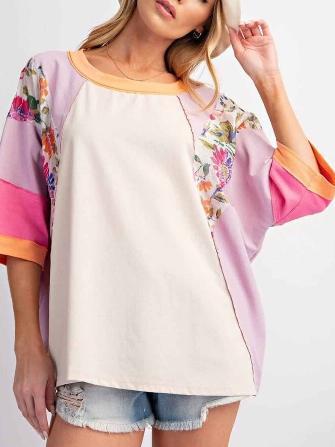 Outfit Flow - Color Block Printed Three-Quarter Sleeve Top