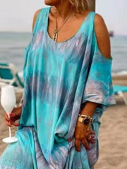 Plus Size Tie-Dye Cold Shoulder Maxi Dress OutfitFlow