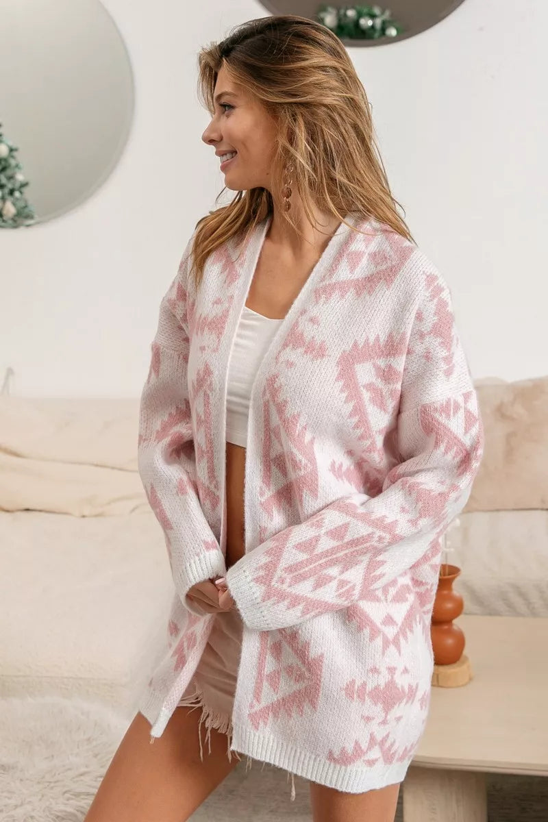 BiBi Aztec Pattern Open Front Cardigan OutfitFlow