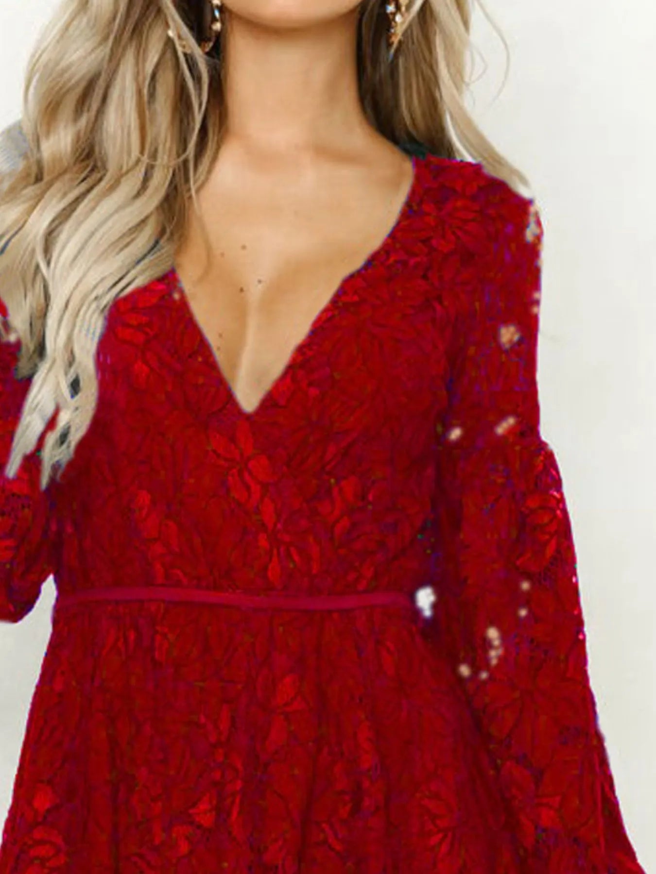 Lace V-Neck Long Sleeve Mini Dress OutfitFlow