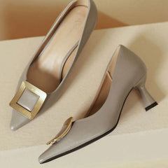 Point Toe Flare Heel Pumps OutfitFlow