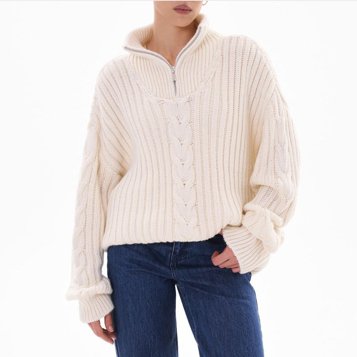 Ribbed Half Zip Long Sleeve Sweater