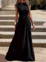 Round Neck Sleeveless Maxi Dress Black OutfitFlow