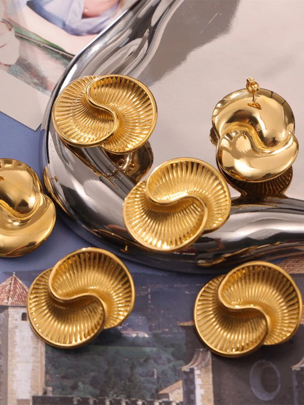 Titanium Steel Spiral Stud Earrings OutfitFlow