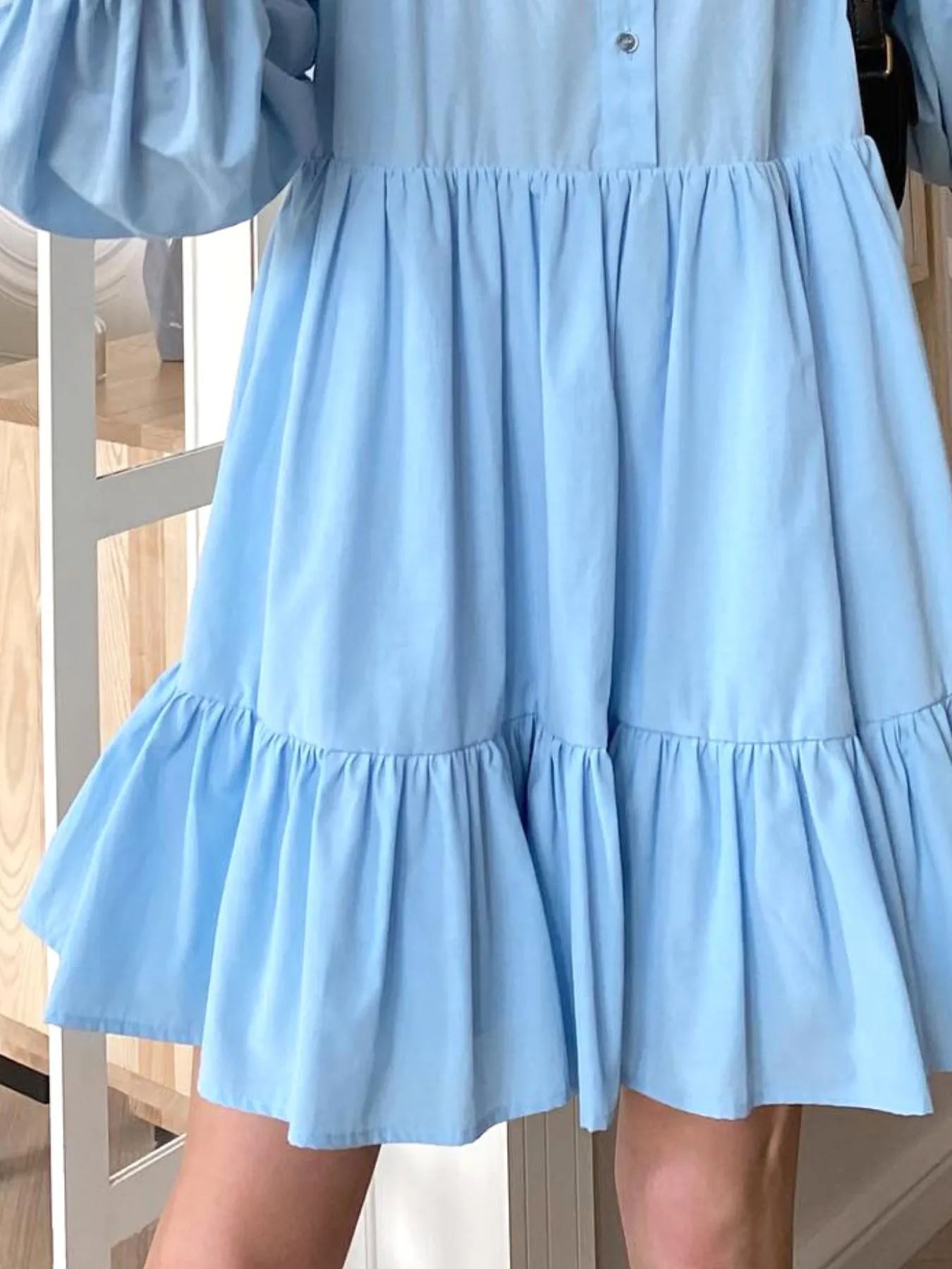 Tiered Long Sleeve Shirt Dress OutfitFlow