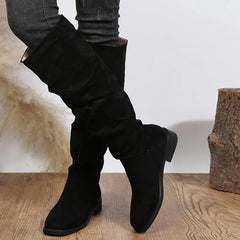 Round Toe Block Heels Boots Black OutfitFlow