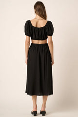 Mittoshop Cropped Puff Sleeve Blouse and Midi Skirt Set OutfitFlow