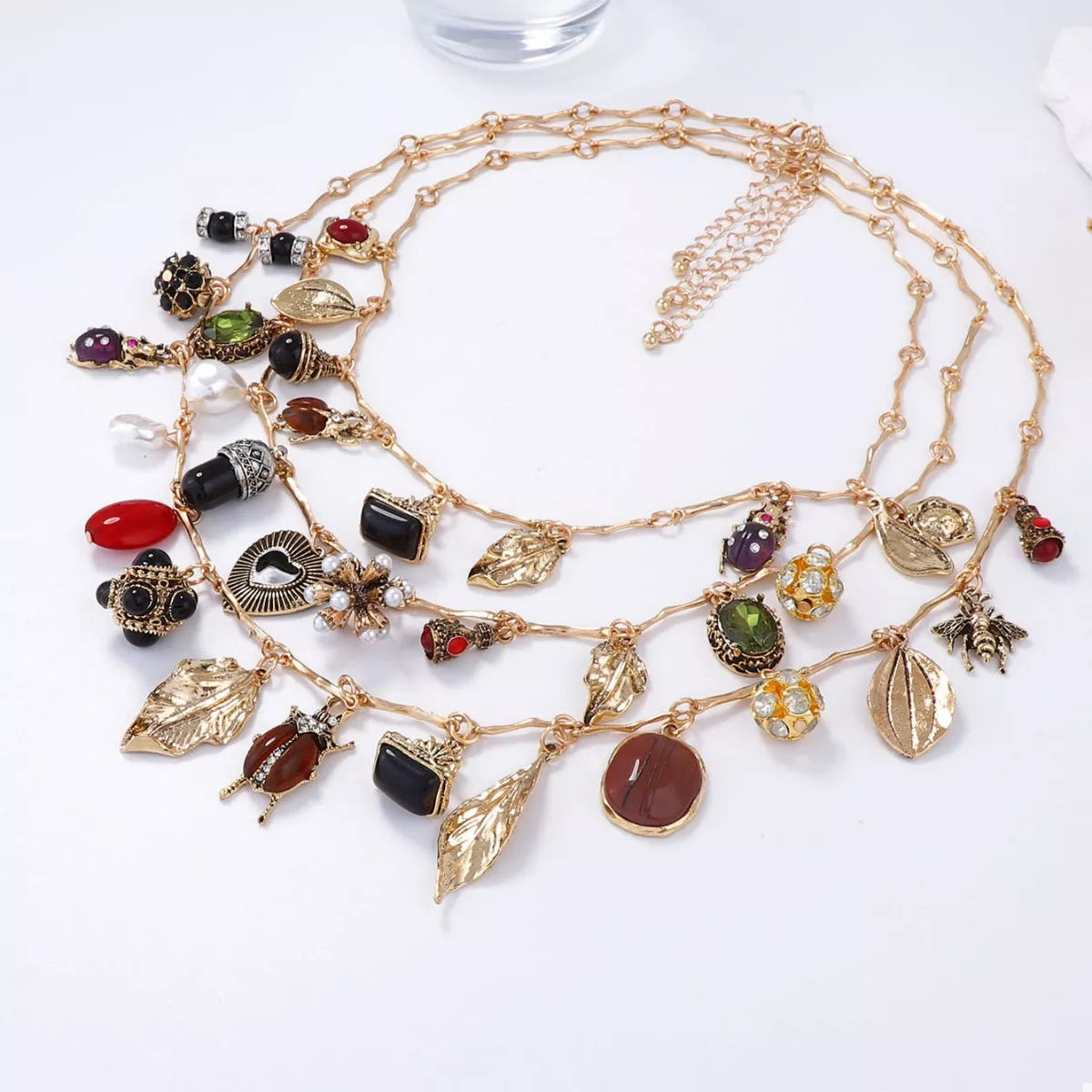 3-Piece 18K Gold-Plated Resin Gemstone Necklace OutfitFlow
