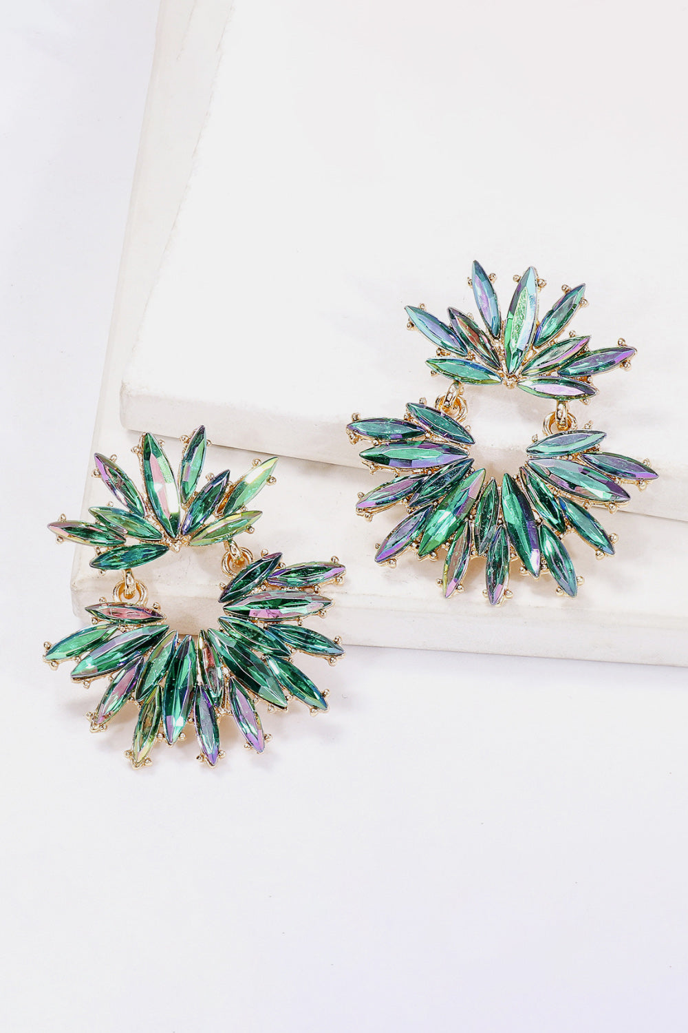 Flower Shape Glass Stone Dangle Earrings OutfitFlow