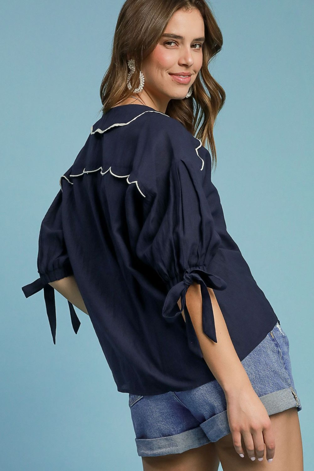 Umgee Full Size Embroidered Detail Button Down Shirt Plus Size OutfitFlow