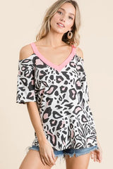 BiBi Leopard Print Top with Shoulder Cut Out OutfitFlow