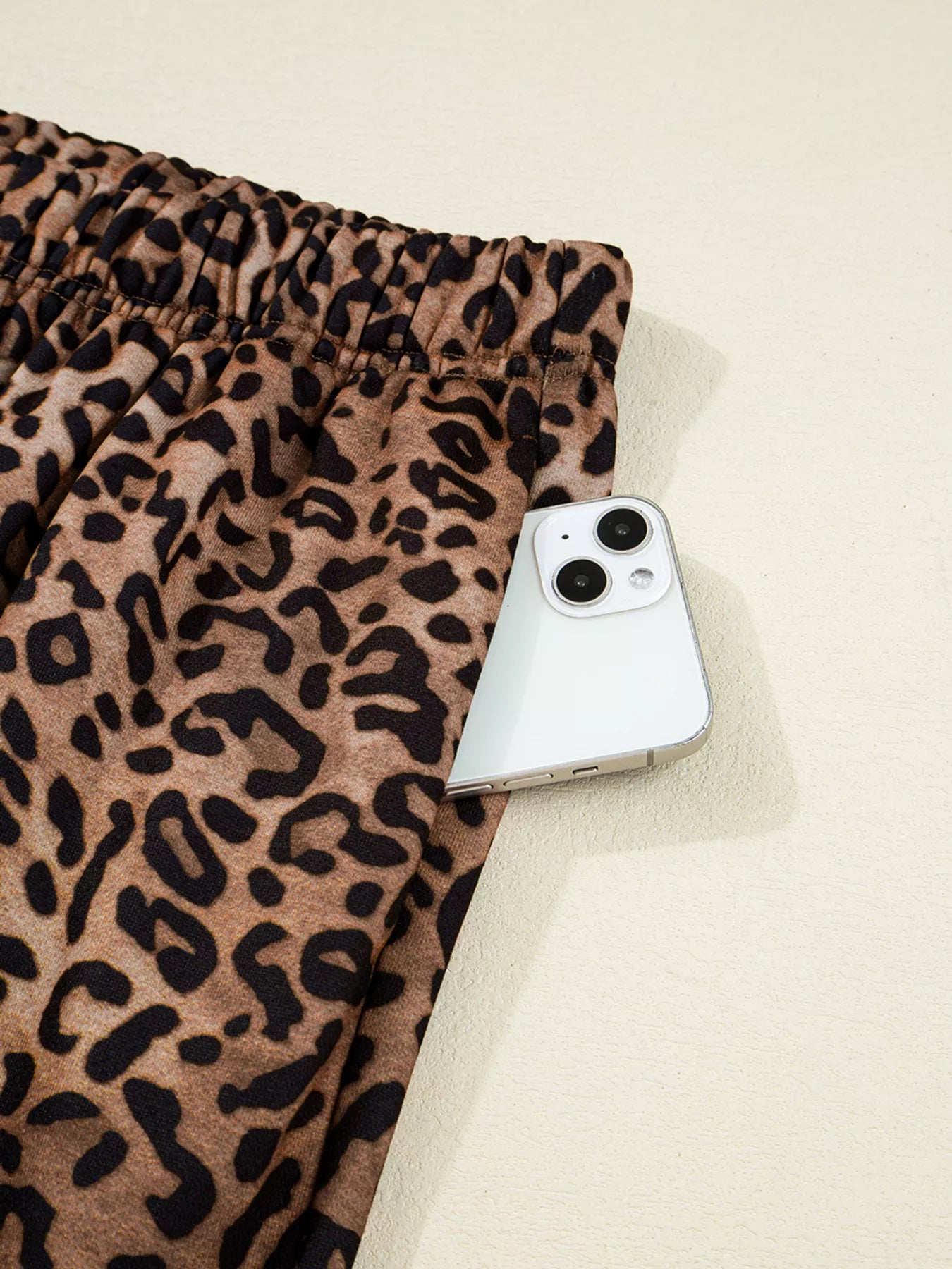 Leopard Print Contrast Trim Long Sleeve Top and Pants Set OutfitFlow