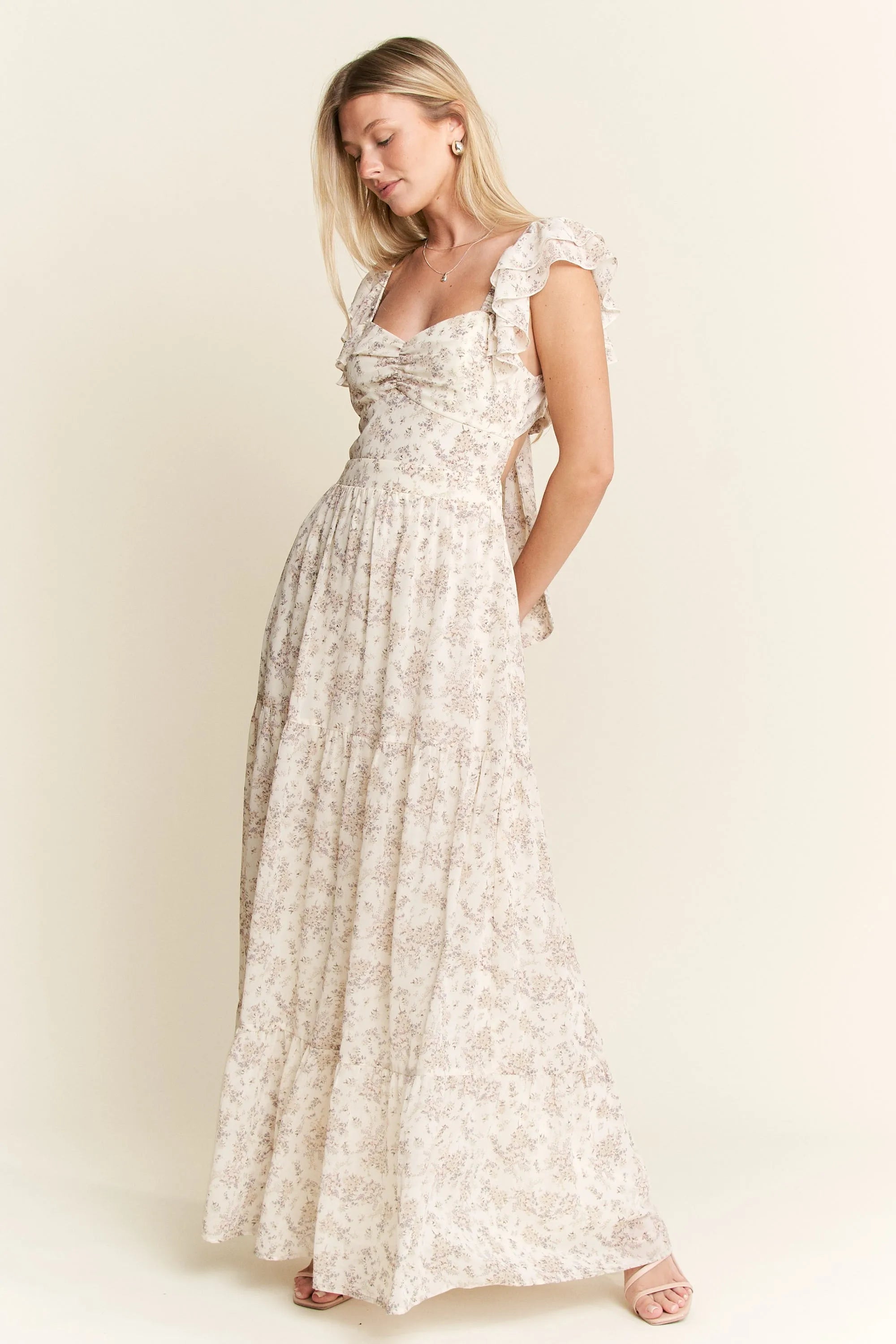 Jade By Jane Full Size Ruffle Sleeve Tiered Maxi Dress Plus Size OutfitFlow