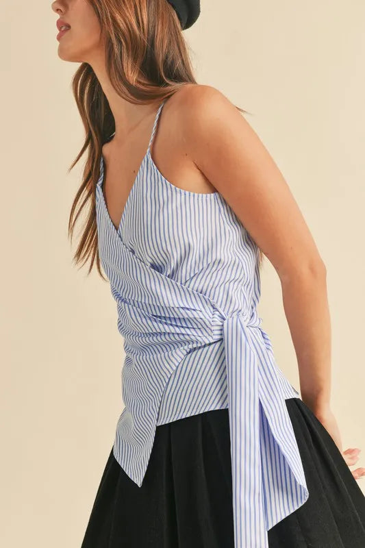 Aemi + Co Side Knotted Surplice Striped Cami OutfitFlow
