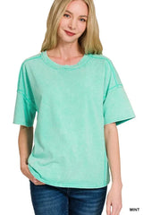 Zenana Acid Washed Short Sleeve Tee & Shorts Set OutfitFlow