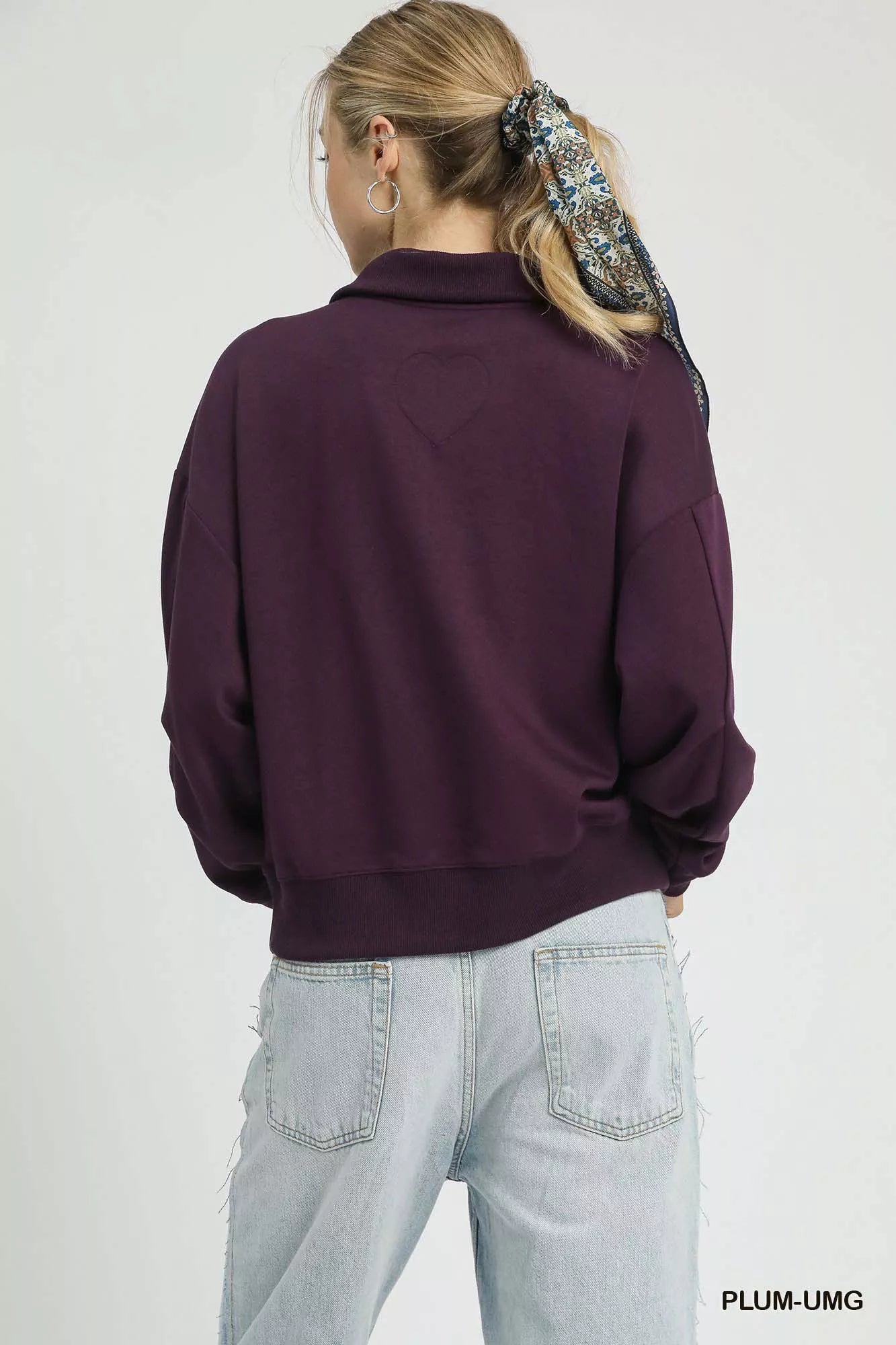 Umgee Half Zip Drop Shoulder Sweatshirt OutfitFlow