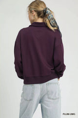 Umgee Half Zip Drop Shoulder Sweatshirt OutfitFlow