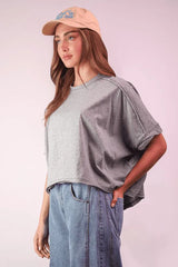 VERY J Round Neck Short Sleeve T-Shirt OutfitFlow