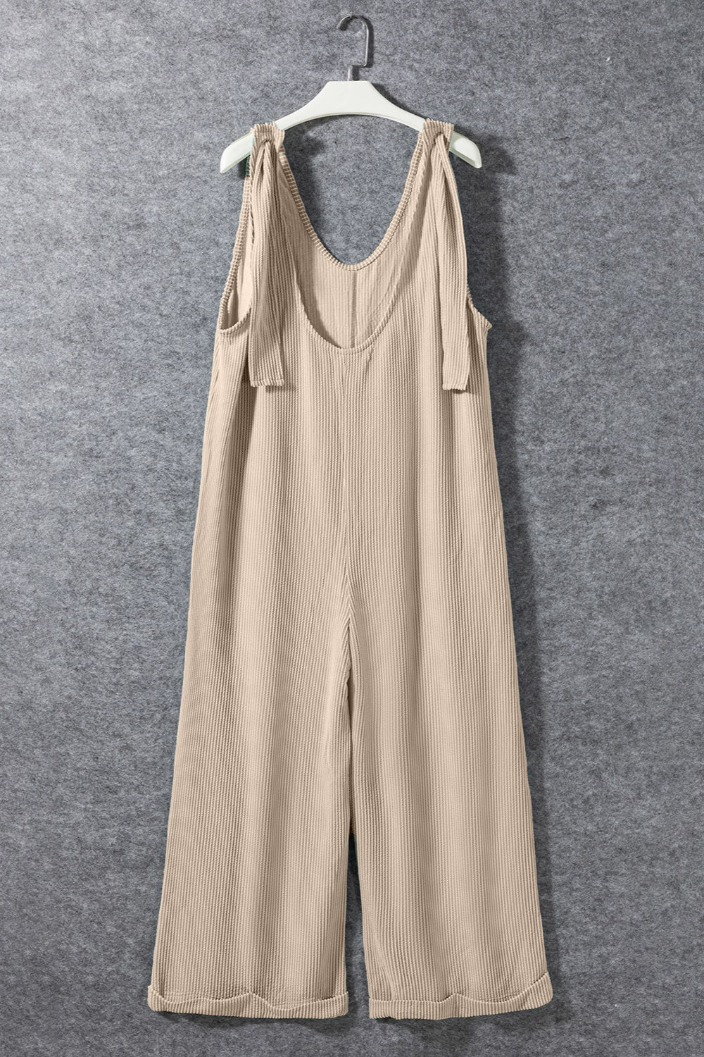 Ribbed V-Neck Wide Leg Jumpsuit with Pockets