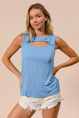 BiBi Rayon Span Knit With Cut Out Front Sleeveless Top OutfitFlow