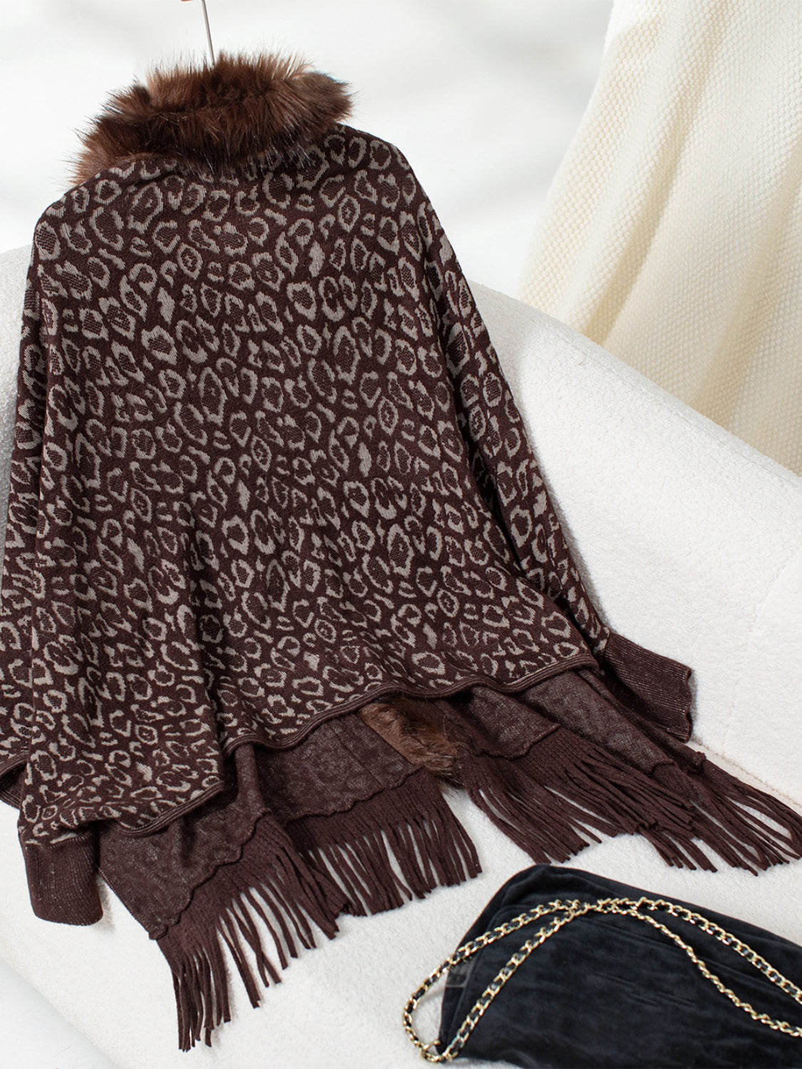 Outfit Flow - Fringe Leopard Open Front Long Sleeve Poncho