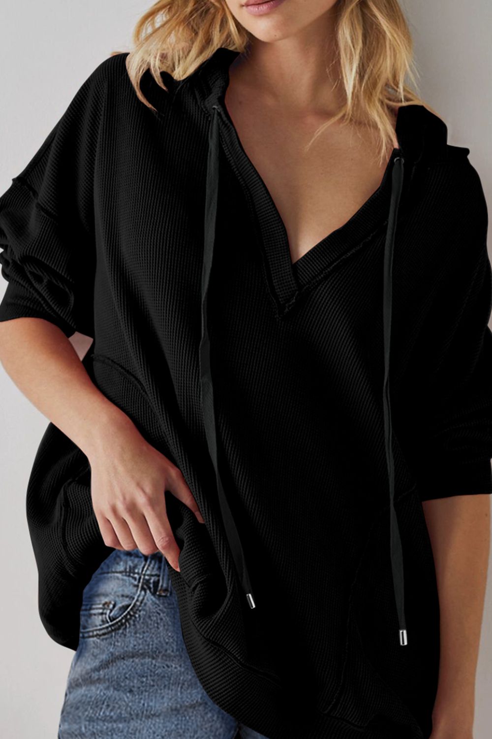 Outfit Flow - Exposed Seam Drawstring Long Sleeve Hoodie