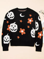 Halloween Gothic Pattern Long Sleeve Sweater OutfitFlow