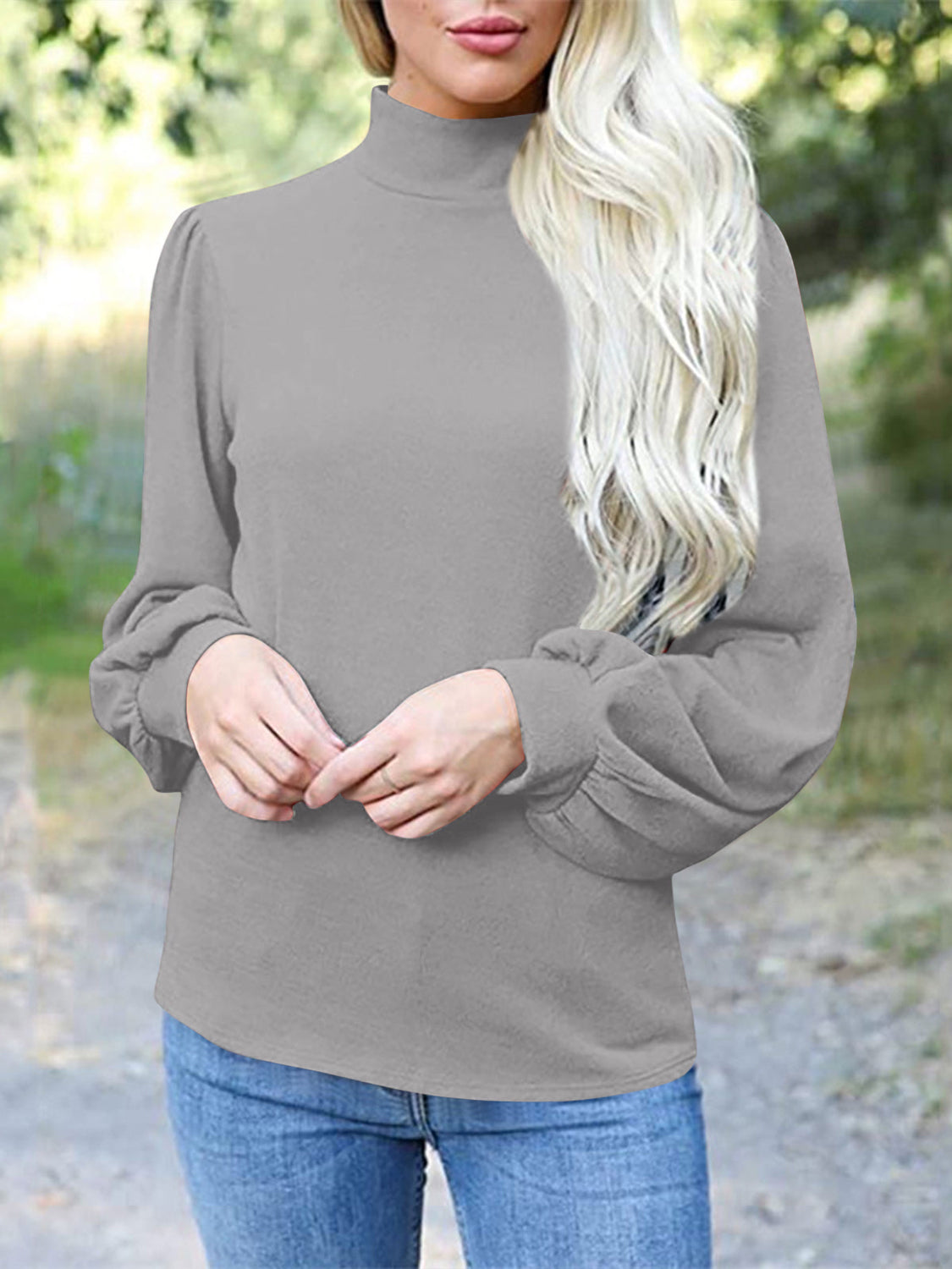 Outfit Flow - Full Size Mock Neck Long Sleeve T-Shirt