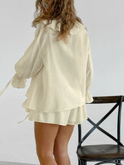 Ruffled V-Neck Top and Shorts Set OutfitFlow
