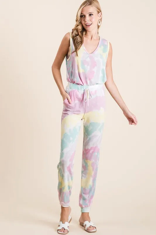 BiBi Tie Dye French Terry Casual Pants OutfitFlow