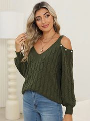 Cable-Knit Cold Shoulder Sweater OutfitFlow