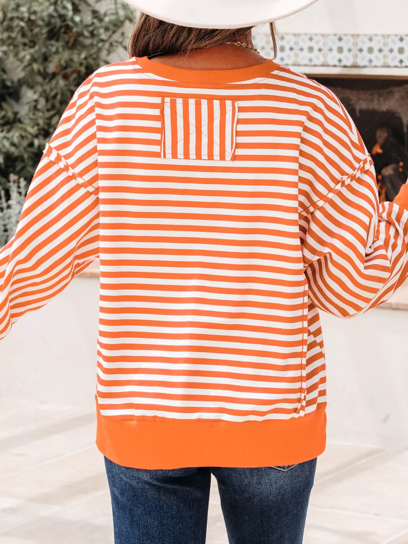 Striped Long Sleeve Casual Sweatshirt OutfitFlow