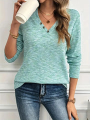 Heathered V-Neck Long Sleeve T-Shirt OutfitFlow