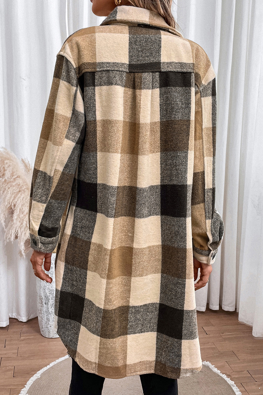 Plaid Button Down Longline Coat Trendsi