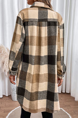 Plaid Button Down Longline Coat Trendsi