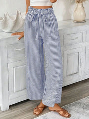 Full Size Striped Wide Leg Paper Bag Pants Plus Size Blue OutfitFlow