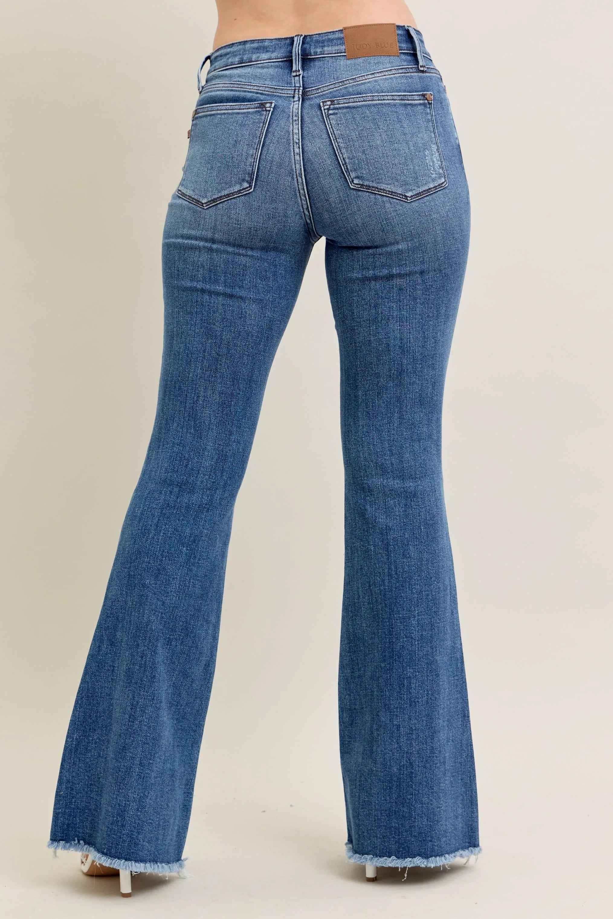 Judy Blue Full Size Mr Vintage Wash Flare Jeans W/ Destroy and Fray Hem Plus Size OutfitFlow