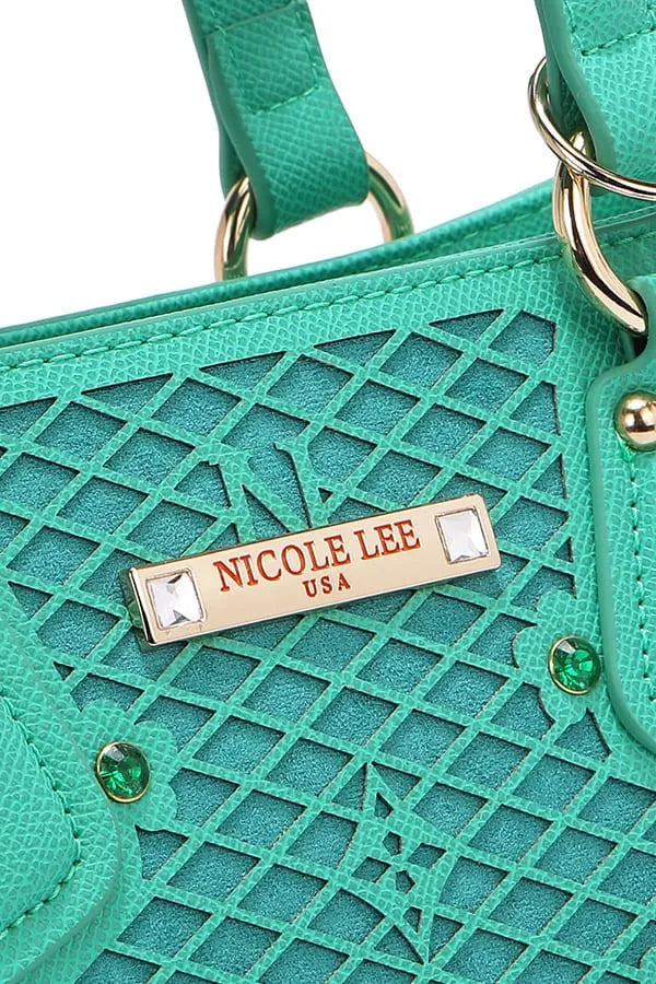 Nicole Lee USA Monogram Pattern Handbag with Rhinestones Decor Trendsi