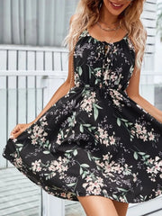 Floral Print Spaghetti Strap Summer Mini Dress OutfitFlow
