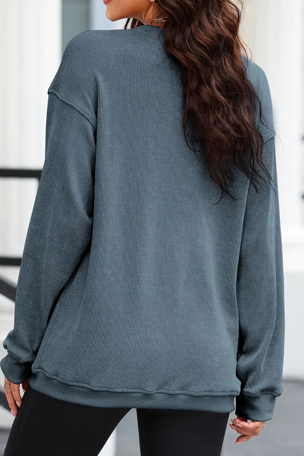Glitter Ghost Round Neck Long Sleeve Sweatshirt OutfitFlow
