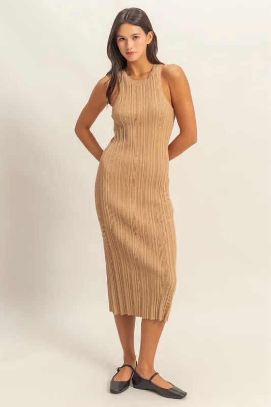 HYFVE Round Neck Bodycon Ribbed Knit Dress OutfitFlow