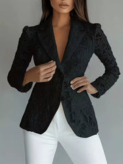 Lace Button Up Fitted Blazer Black OutfitFlow