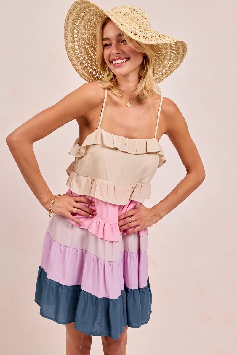 BiBi Color Blocked Tiered Dress OutfitFlow