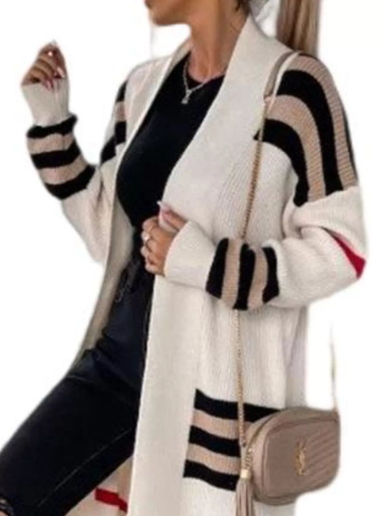 Striped Longline Open Front Cardigan OutfitFlow
