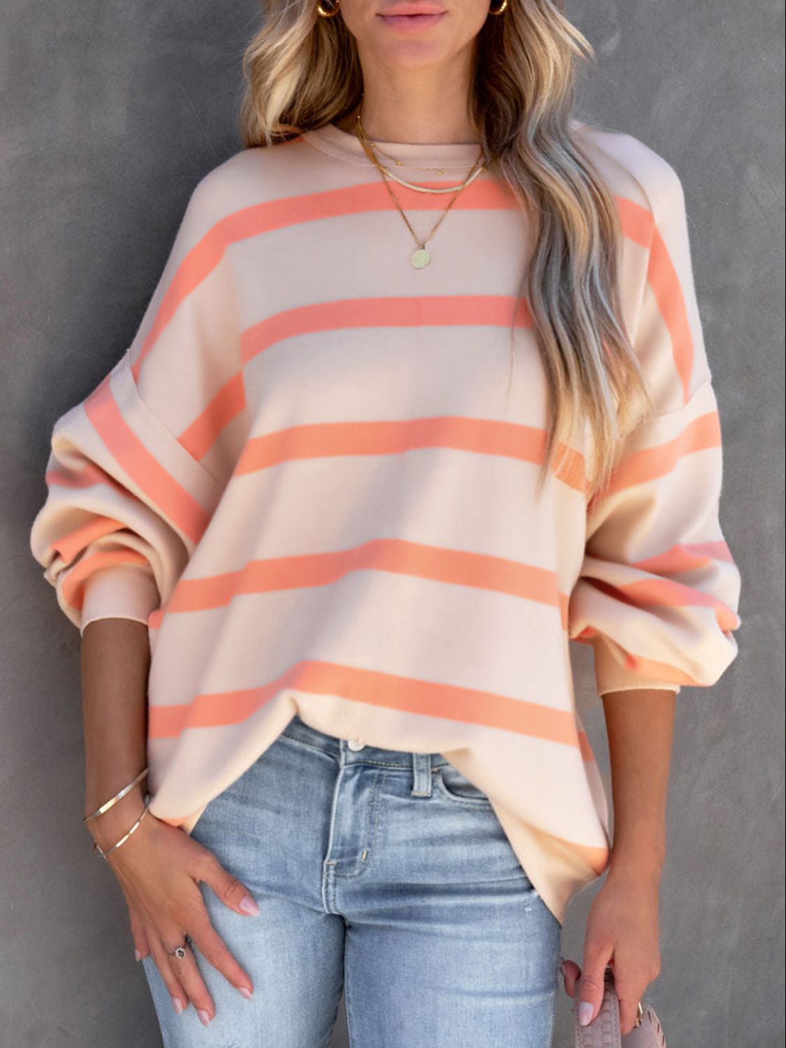 Outfit Flow - Striped Round Neck Long Sleeve Sweatshirt