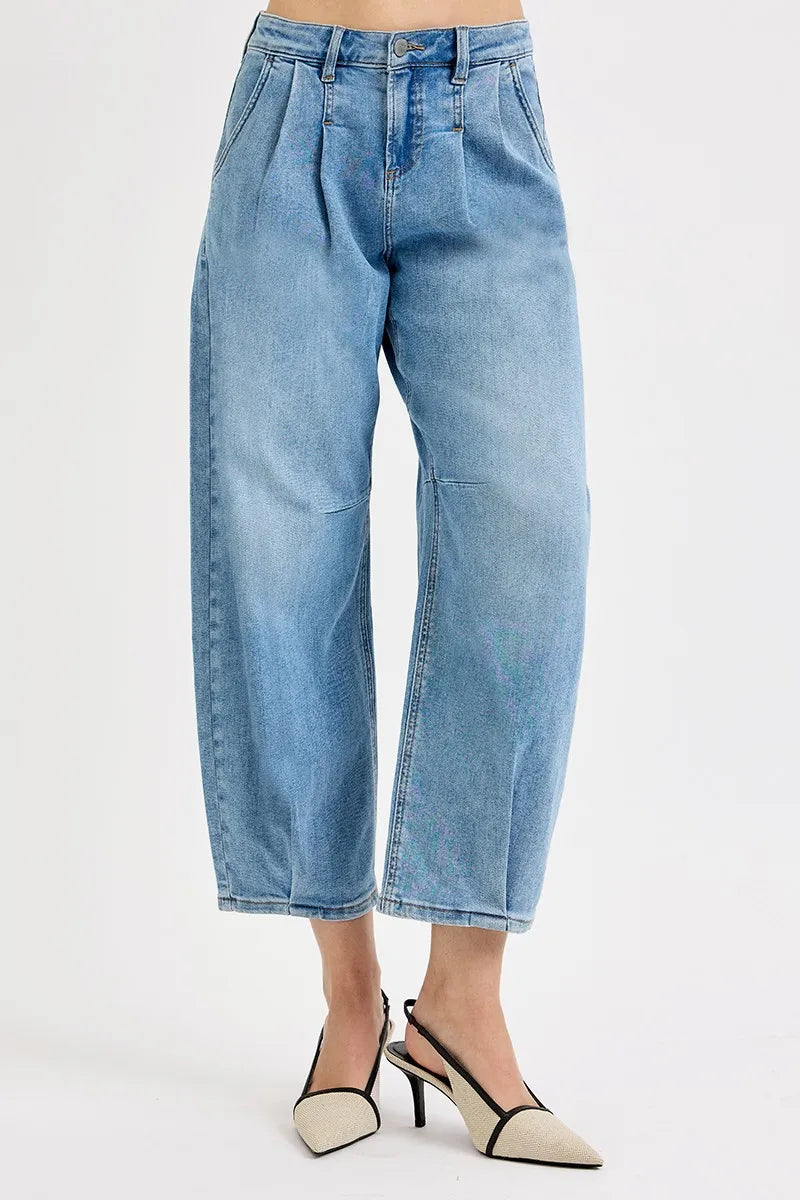 RISEN Full Size Mid Rise Fit Crop Wide Volume Leg Jeans Plus Size OutfitFlow