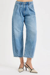 RISEN Full Size Mid Rise Fit Crop Wide Volume Leg Jeans Plus Size OutfitFlow